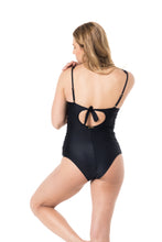 Load image into Gallery viewer, Model Back: Lua Morena One-Piece Maio Bandeau Metal Liso Preto