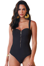 Load image into Gallery viewer, Gallery: Lua Morena One-Piece Bandeau Ziper Preto