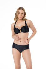 Load image into Gallery viewer, Model Front: Lua Morena Bottom Bottom Meia Drapeada Larga Liso Preto