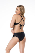 Load image into Gallery viewer, Model Back: Lua Morena Bottom Bottom Meia Drapeada Larga Liso Preto