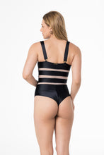 Load image into Gallery viewer, Model Back: Lua Morena One-Piece Maio Bandeau Ziper Liso Preto