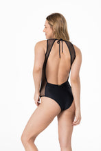 Load image into Gallery viewer, Model Back: Lua Morena One-Piece Maio Lateral Tule Liso Preto