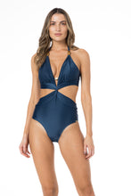 Load image into Gallery viewer, Model Front: Lua Morena One-Piece Maio Sicilia Metal Blue Moon