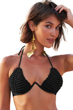 Carregar imagem no visualizador da galeria, Gallery: Lua Morena Top Top Macrame Dobrado Liso Preto