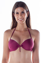 Load image into Gallery viewer, Model Front: Lua Morena Top Top Bolha Drape Acai
