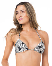 Load image into Gallery viewer, Gallery: Lua Morena Top Top Cortininha Rolote Grafismo Preto
