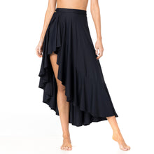 Carregar imagem no visualizador da galeria, Gallery: Lua Morena Beach Skirt Pareo Babado Uv Liso Preto
