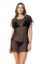 Carregar imagem no visualizador da galeria, Model Back: Lua Morena Kaftans / Cover Ups Kaftan Tule Liso Preto
