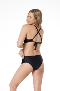 Bottom Meia Drapeada Larga Liso Preto