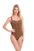 Load image into Gallery viewer, Model Front: Lua Morena One-Piece Bandeau Ziper Onca Plush
