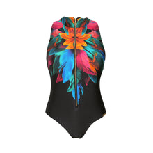 Load image into Gallery viewer, Product Front: Lua Morena One-Piece Gola Ziper Localizado Brinco Preto

