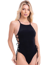 Load image into Gallery viewer, Gallery: Lua Morena One-Piece Lateral Trancada Liso Preto
