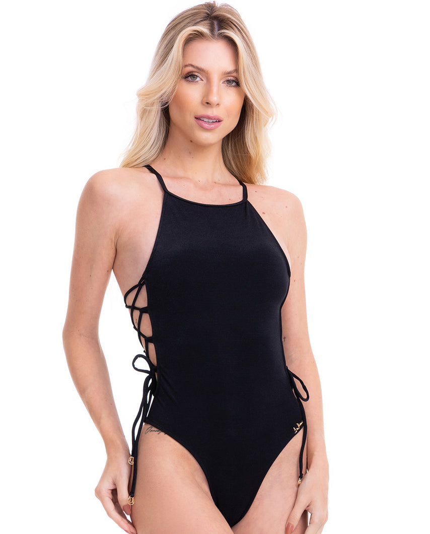 Gallery: Lua Morena One-Piece Lateral Trancada Liso Preto