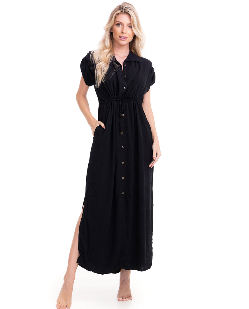Gallery: Lua Morena Maxi Dresses Long Shirtdress Liso Preto
