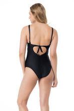 Load image into Gallery viewer, Model Back: Lua Morena One-Piece Maio Meia-Taca Liso Preto
