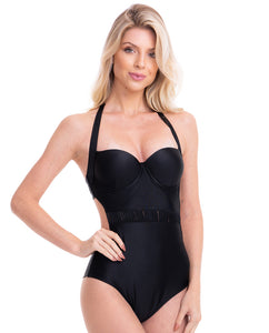Gallery: Lua Morena One-Piece Meia-Taca Liso Preto