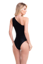 Load image into Gallery viewer, Model Back: Lua Morena One-Piece One Shoulder Liso Preto

