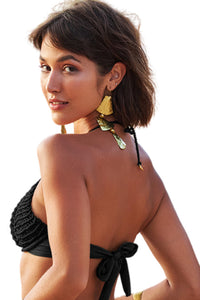 Image 04: Lua Morena Top Top Macrame Dobrado Liso Preto