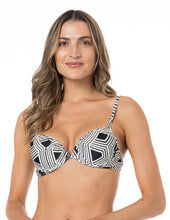 Load image into Gallery viewer, Gallery: Lua Morena Top Top Turbinado Drapeada Fina Grafismo Preto
