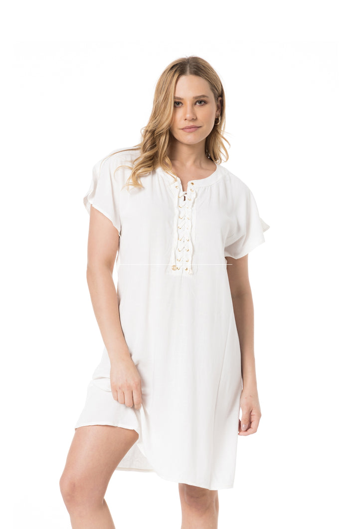 Model Front: Lua Morena Maxi Dresses Tunica Ilhos Off-White