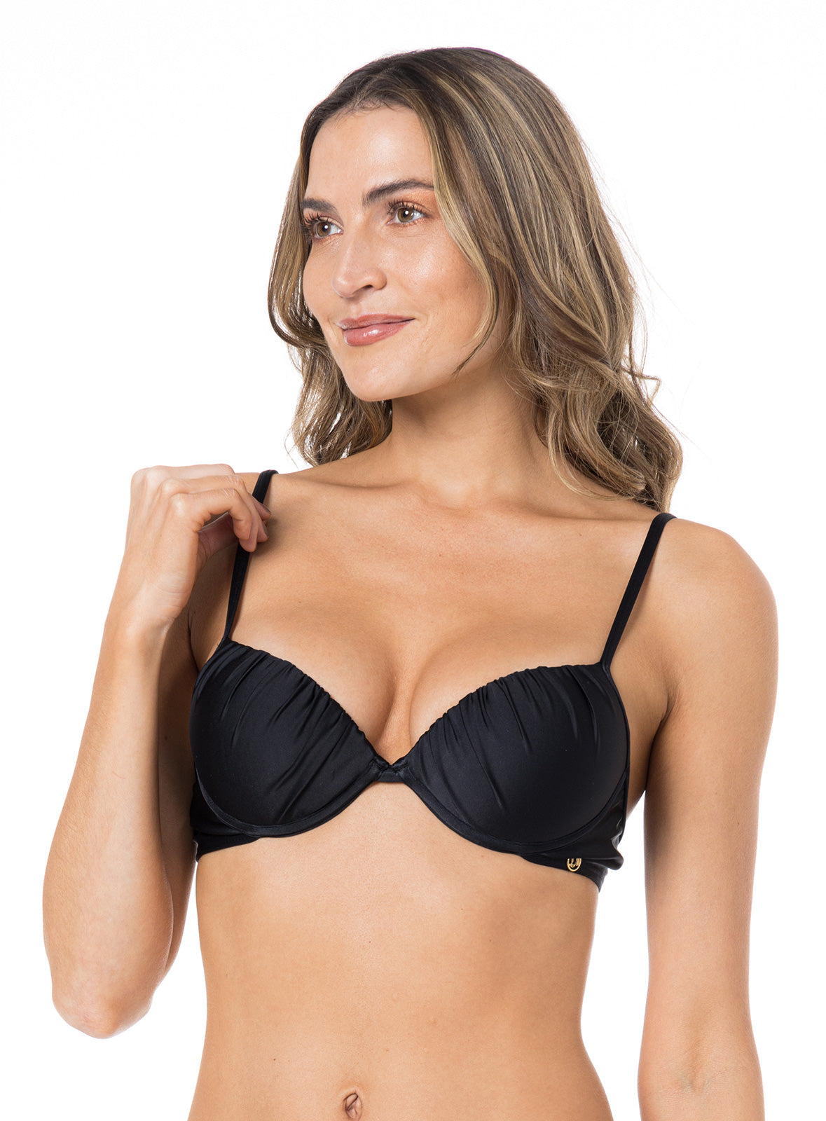 Top Turbinado Drapeada Fina Liso Preto