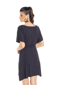 Kaftan Frente-Costas Crepe Preto