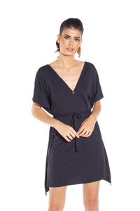 Kaftan Frente-Costas Crepe Preto